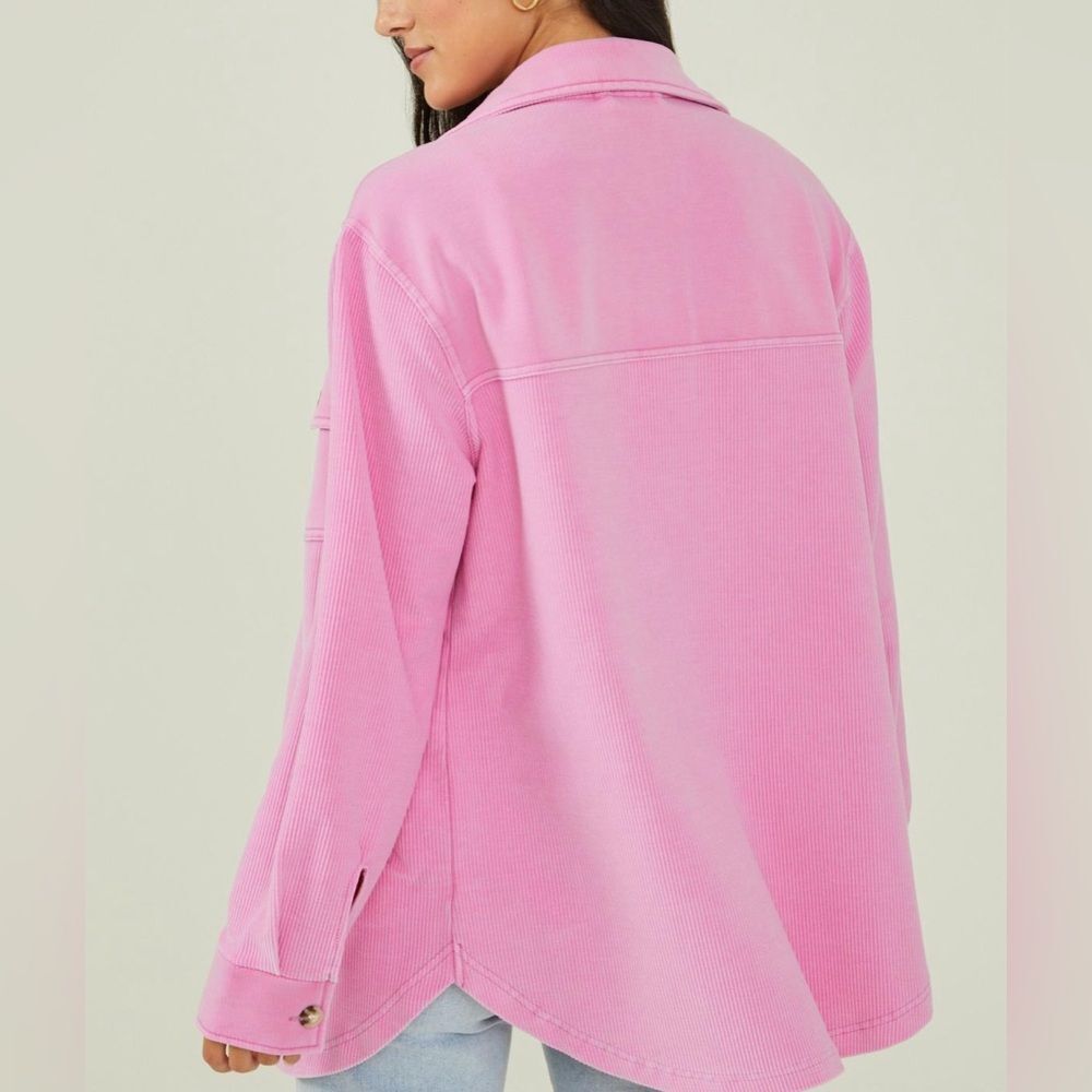Soft Pink Ribbed Oversized Shacket Cozy Button Front Layering XS Altar’d State - Picture 10 of 11